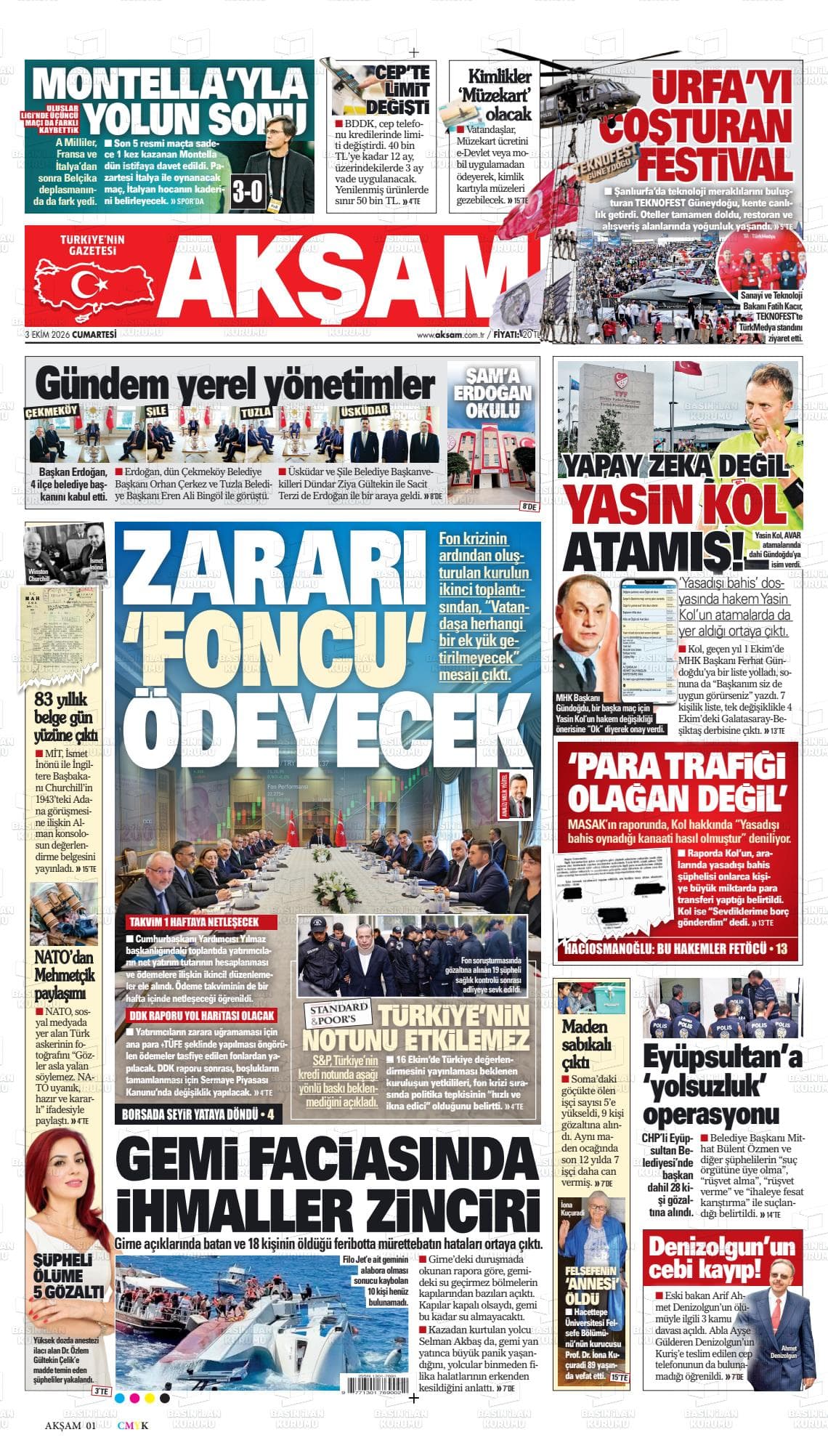 AKŞAM gazetesi birinci sayfası