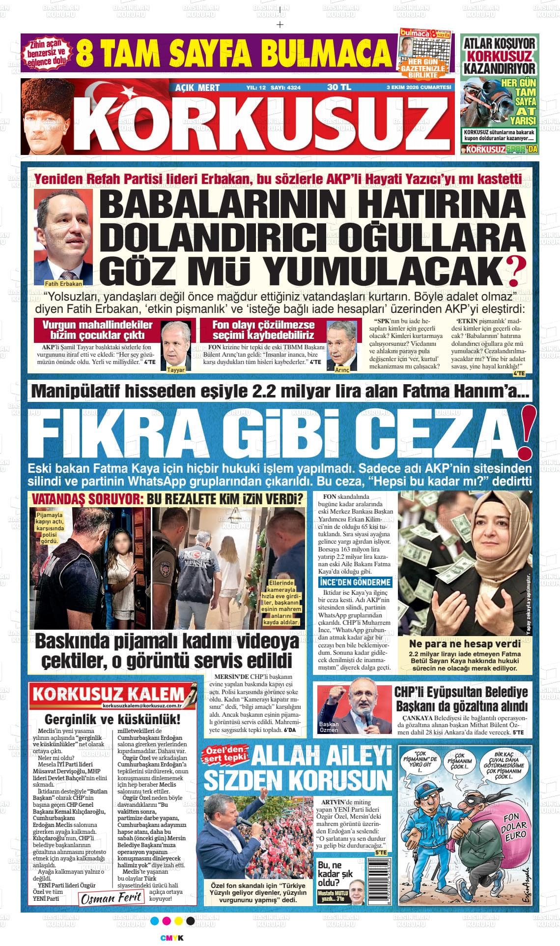AÇIK MERT KORKUSUZ gazetesi birinci sayfası