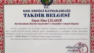 Kdz. Ereğli Kaymakamı’ndan BATİYAC Başkanı Çıladır’a takdir