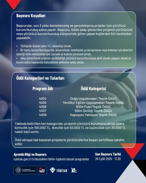 TÜBİTAKtan proje teşvik ödülleri başvurusu
